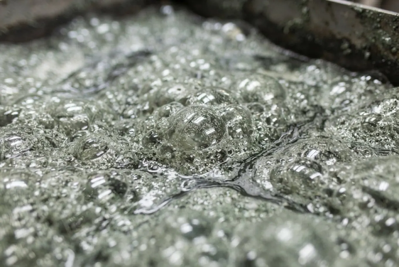Close macro photograph of wet flotation froth.